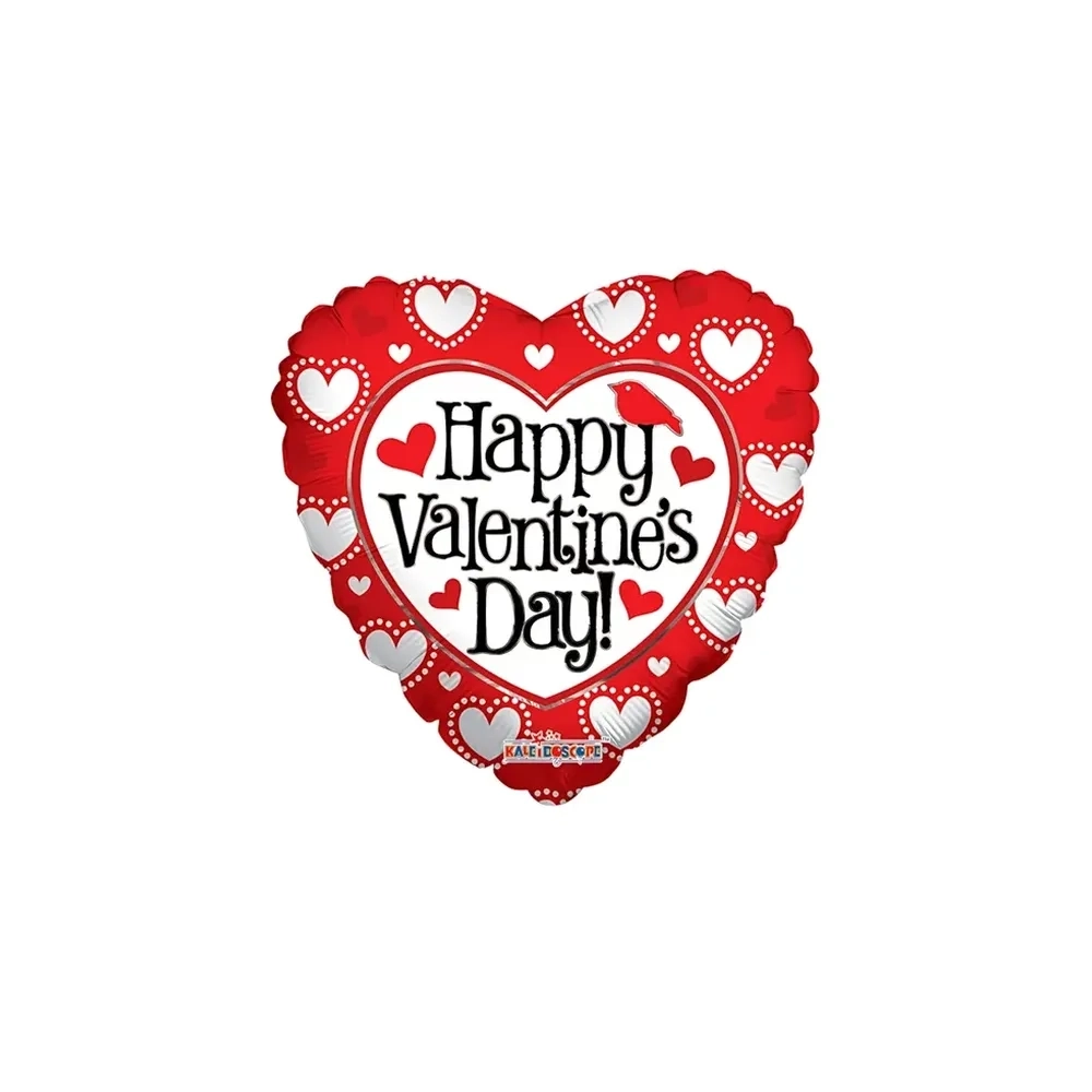 Palloncino Happy Valentine's Day Uccellino cuore standard shape 18" (45cm) in mylar, 1pz.