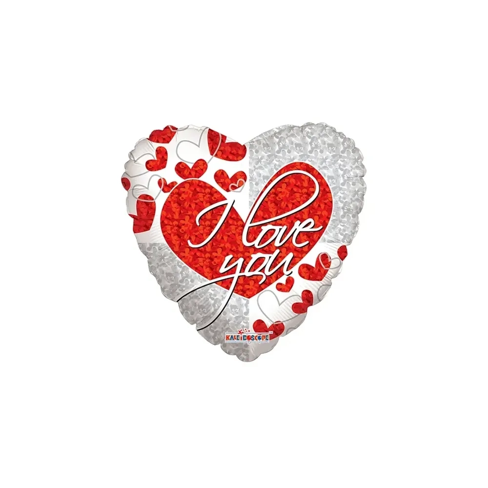 Palloncino I Love You Rosso ed Argento cuore standard shape 18" (45cm) in mylar, 1pz.