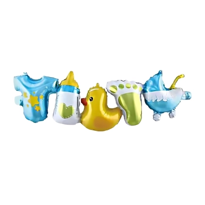 Palloncino Festone Nascita Bimbo con cannuccia nastrini super shape 39" (99cm) in mylar, 1pz.
