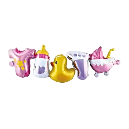 Palloncino Festone Nascita Bimba con cannuccia nastrini 39" (99cm), 1pz.