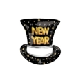 Palloncino Cappello cilindro nero con stelle Happy New Year super shape 24" (60cm) in mylar, 1pz.