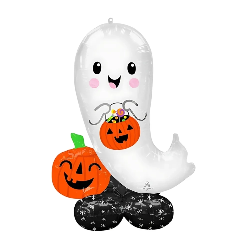 Palloncino Fantasma con zucche di Halloween airloonz 53" (134cm) in mylar, 1pz.