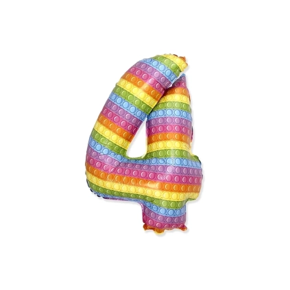 Palloncino numero quattro con stampa pop it super shape 32" (81cm) in mylar, 1pz.