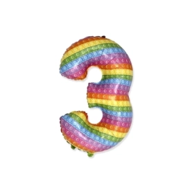 Palloncino numero tre con stampa pop it super shape 32" (81cm) in mylar, 1pz.