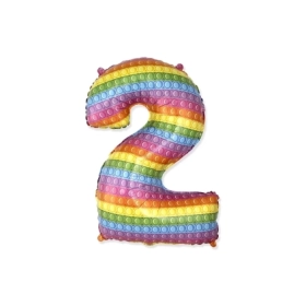 Palloncino numero due con stampa pop it super shape 32" (81cm) in mylar, 1pz.