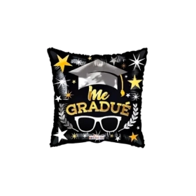 Palloncino quadrato Laurea con Tocco e testo me gradué standard shape 18" (45cm) in mylar, 1pz.