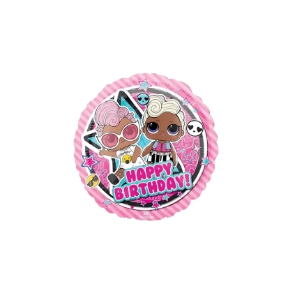 Palloncino Lol Surprise Rosa con testo Happy Birthday standard shape 18" (45cm) in mylar, 1pz.