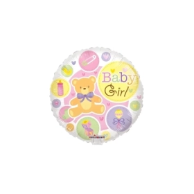 Palloncino Baby Girl Rosa tondo standard shape 18" (45cm) in mylar, 1pz.
