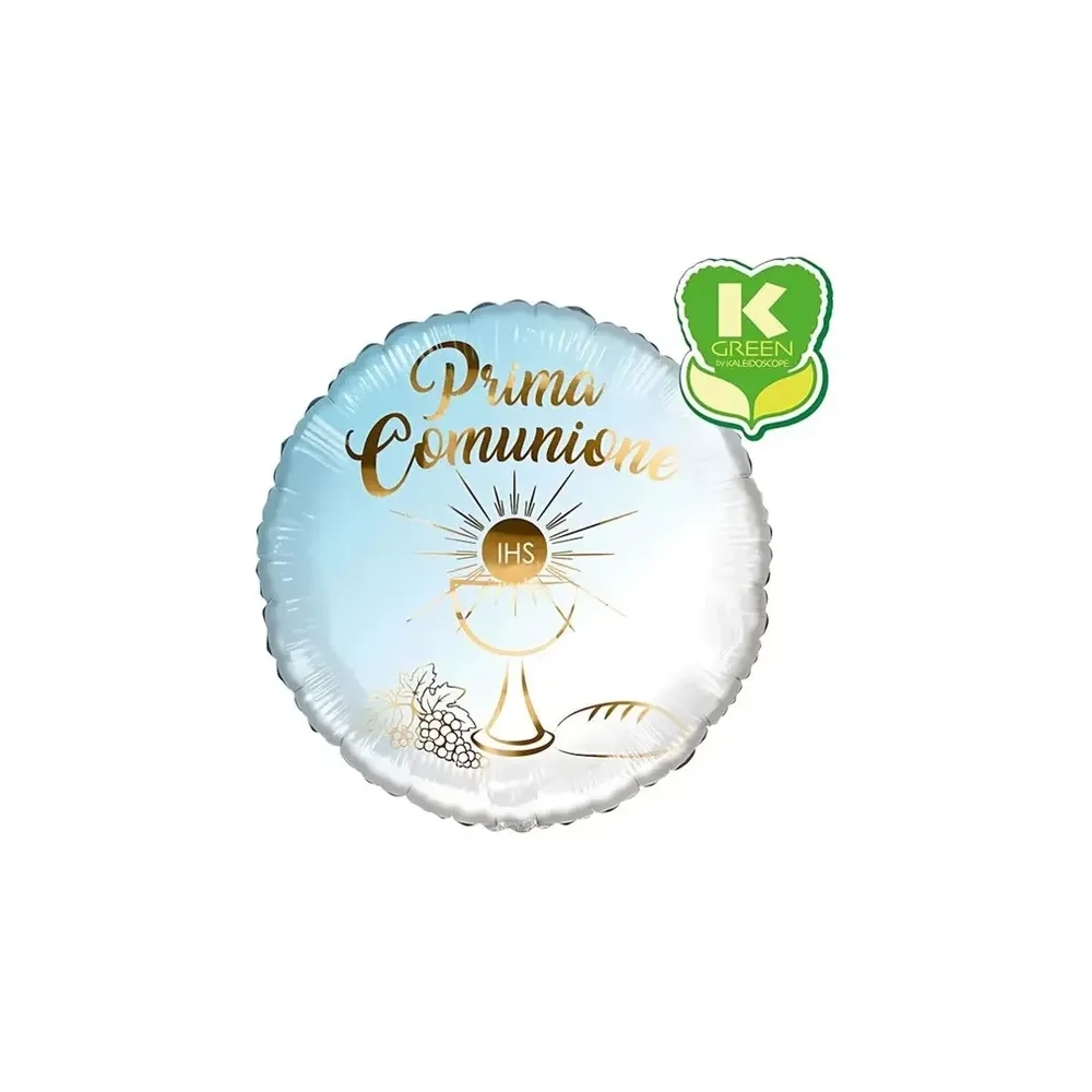 Palloncino Prima Comunione celeste standard shape 18" (45cm) in mylar, 1pz.