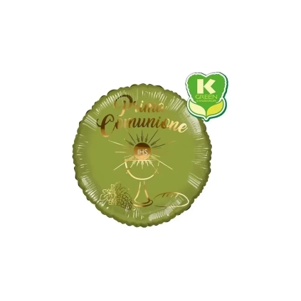 Palloncino Prima Comunione Verde Oliva standard shape 18" (45cm) in mylar, 1pz.