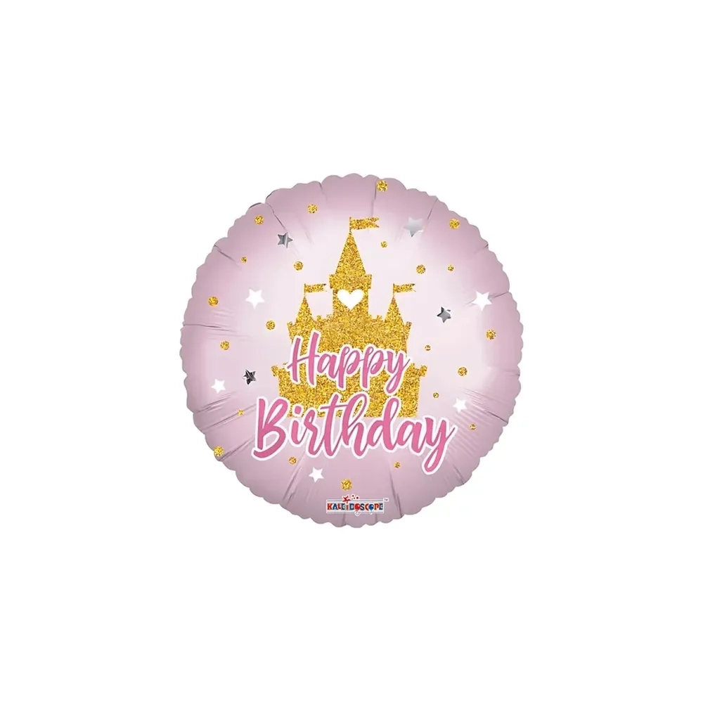 Palloncino Happy Birthday Castello Principessa tondo standard shape 18" (45cm) in mylar, 1pz.