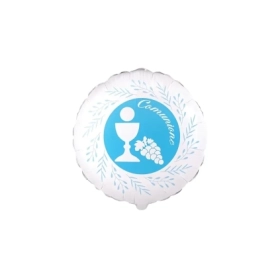 Palloncino Comunione Foglie di Ulivo Celeste tondo standard shape 18" (45cm) in mylar, 1pz.