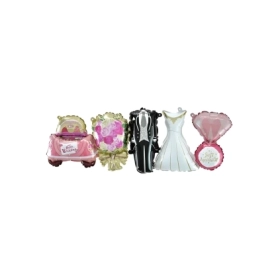 Palloncino Festone Matrimonio con cannuccia nastrini super shape 37" (93cm) in mylar, 1pz.