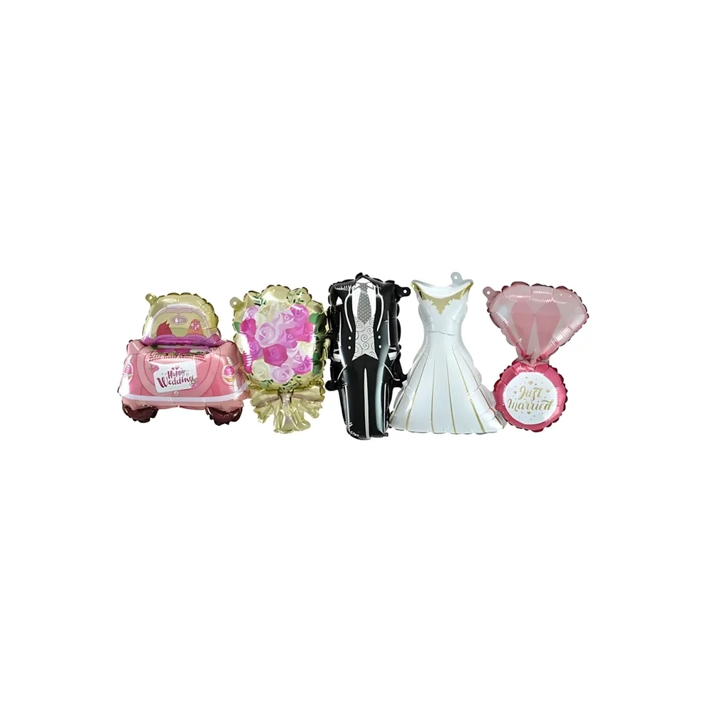 Palloncino Festone Matrimonio con cannuccia nastrini super shape 37" (93cm) in mylar, 1pz.