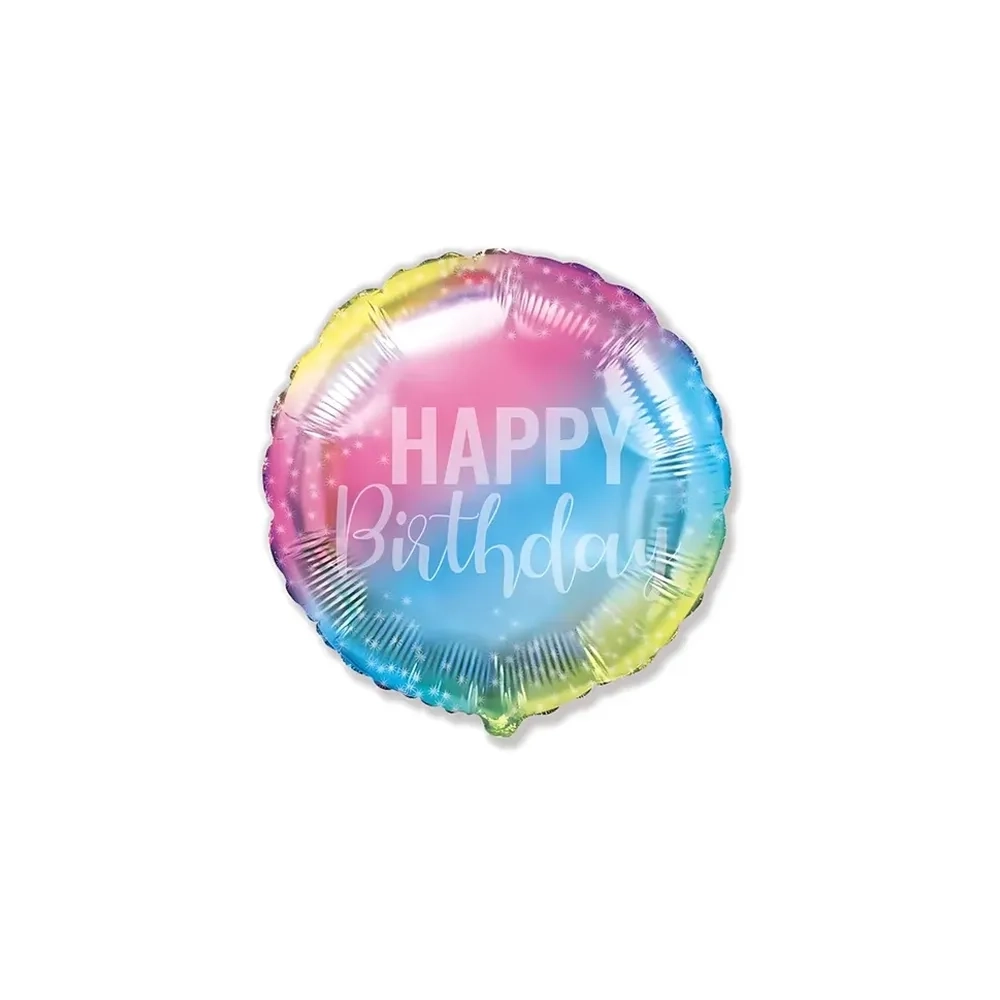 Palloncino Happy Birthday Gradient tondo standard shape 18" (45cm) in mylar, 1pz.