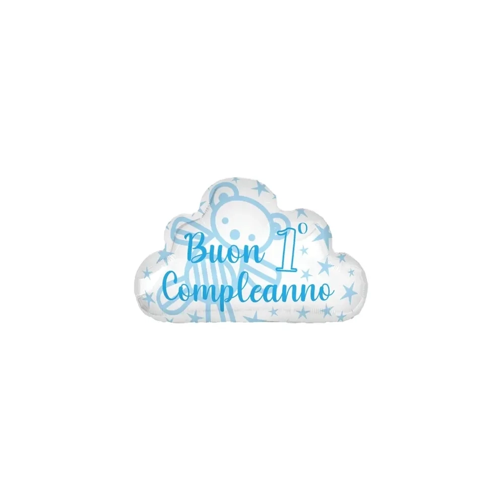 Palloncino Buon 1 Compleanno Celeste Nuvola standard shape 20" (50cm) in mylar, 1pz.
