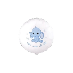 Palloncino Un Mese di Te Elefantino Celeste standard shape 18" (45cm) in mylar, 1pz.