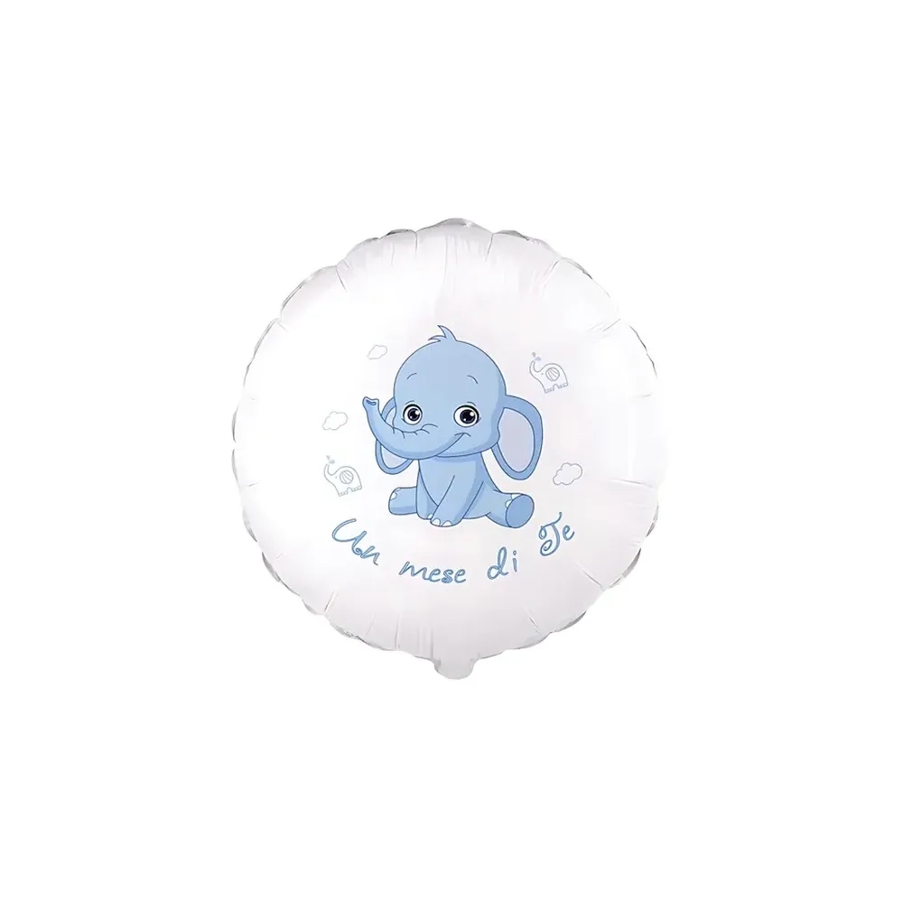 Palloncino Un Mese di Te Elefantino Celeste standard shape 18" (45cm) in mylar, 1pz.