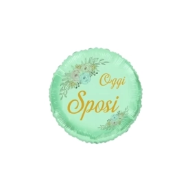 Palloncino Oggi Sposi Vintage Verde Macaron tondo standard shape 18" (45cm) in mylar, 1pz.