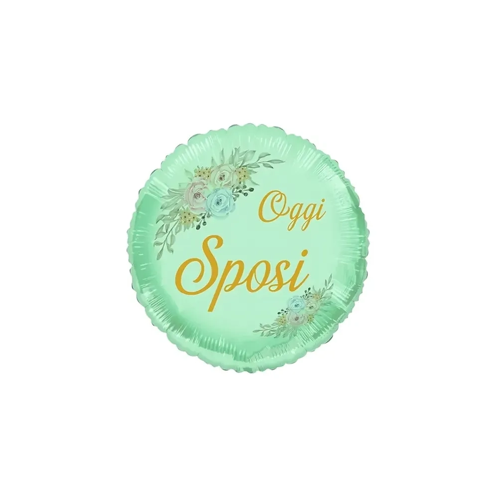 Palloncino Oggi Sposi Vintage Verde Macaron tondo standard shape 18" (45cm) in mylar, 1pz.