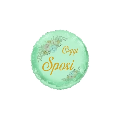 Palloncino Oggi Sposi Vintage Verde Macaron tondo standard shape 18" (45cm) in mylar, 1pz.