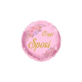 Palloncino Oggi Sposi Vintage Rosa Macaron tondo standard shape 18" (45cm) in mylar, 1pz.
