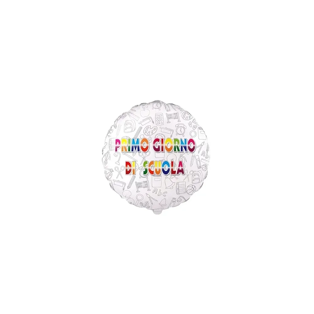 Palloncini Primo Giorno di Scuola Tondo mini shape 9" (22cm) in mylar, 5pz.