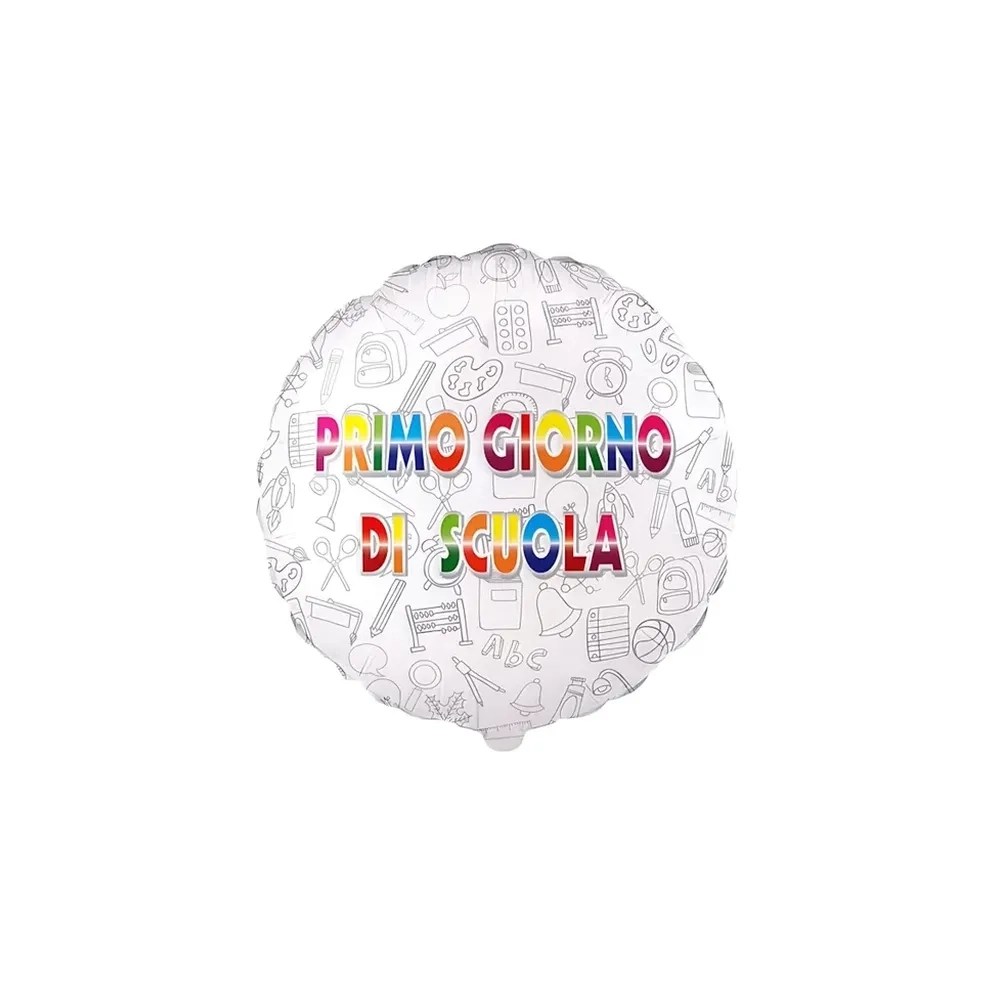 Palloncino Primo Giorno di Scuola Tondo standard shape 18" (45cm) in mylar, 1pz.