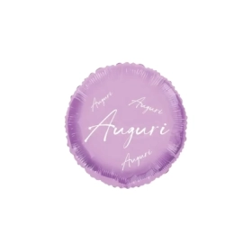 Palloncino Auguri in Corsivo Lavanda Macaron Lucido tondo standard shape 18" (45cm) in mylar, 1pz.