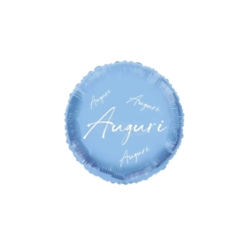 Palloncino Auguri in Corsivo Blu Macaron Lucido tondo standard shape 18" (45cm) in mylar, 1pz.