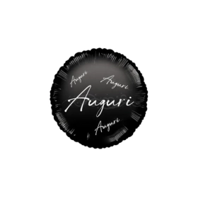 Palloncino Auguri in Corsivo Nero Lucido standard shape 18" (45cm) in mylar, 1pz.