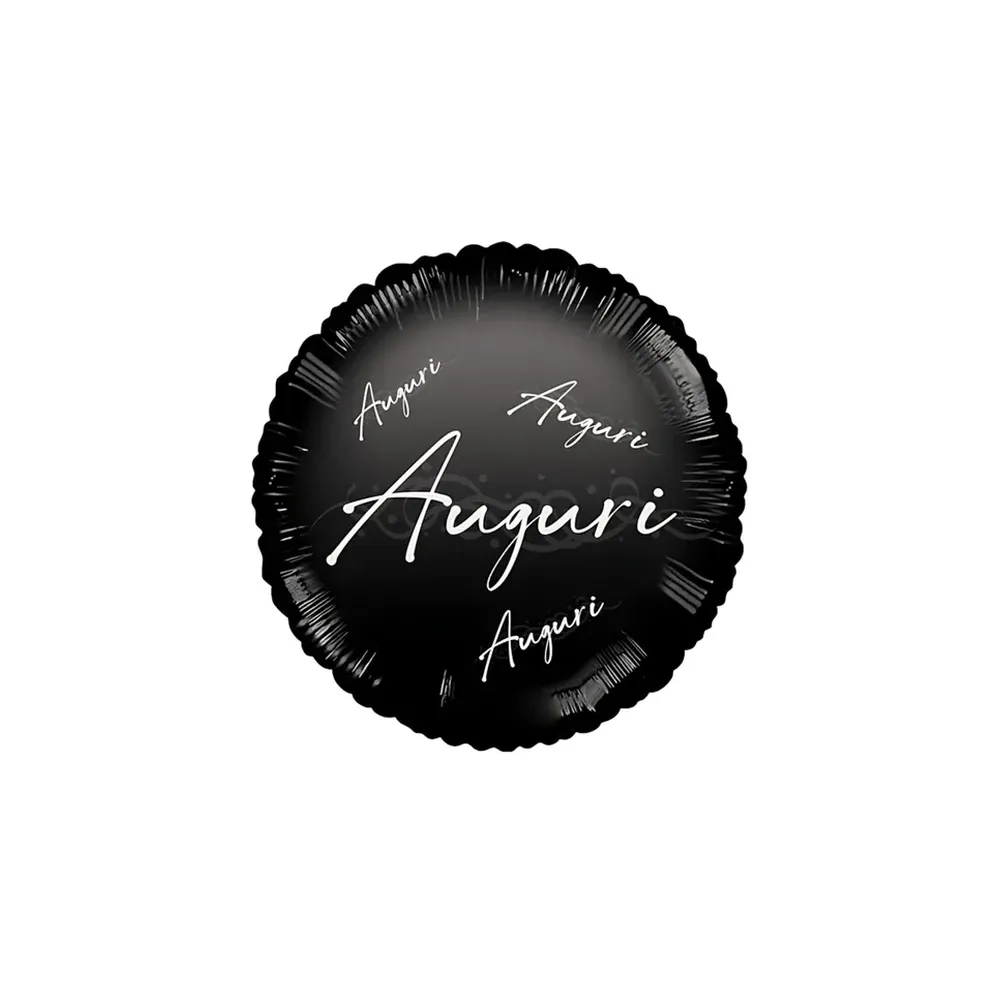 Palloncino Auguri in Corsivo Nero Lucido standard shape 18" (45cm) in mylar, 1pz.
