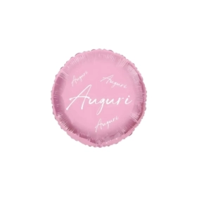 Palloncino Auguri in Corsivo Rosa Macaron Lucido standard shape 18" (45cm) in mylar, 1pz.