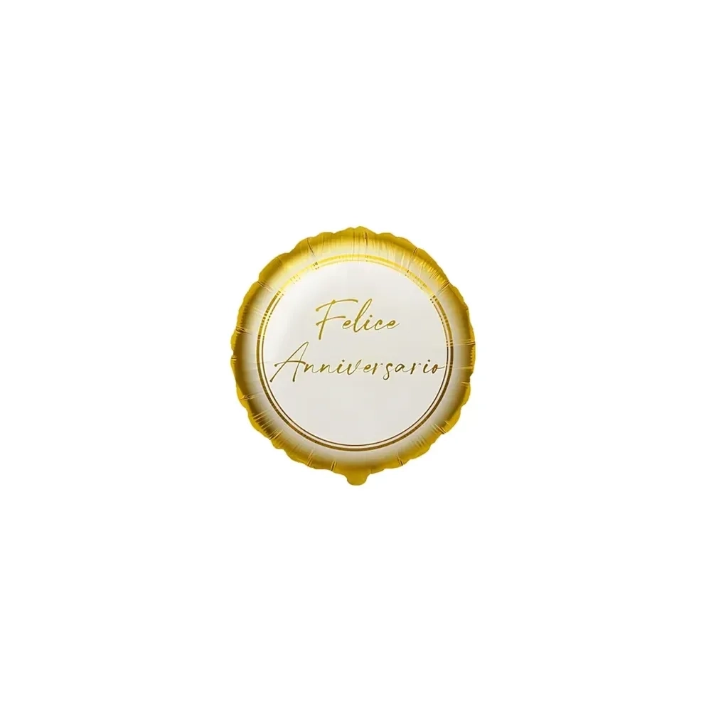 Palloncini Felice Anniversario Oro Tondo mini shape 9" (22cm) in mylar, 5pz.