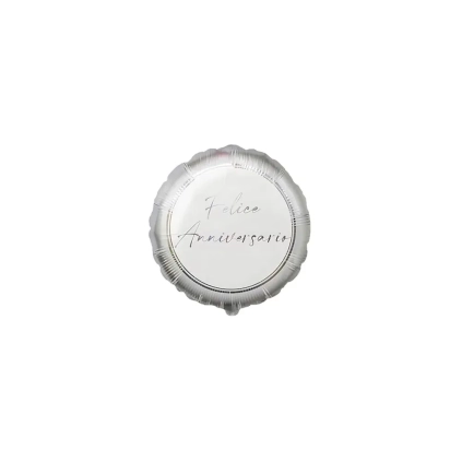 Palloncini Felice Anniversario Argento Tondo mini shape 9" (22cm) in mylar, 5pz.