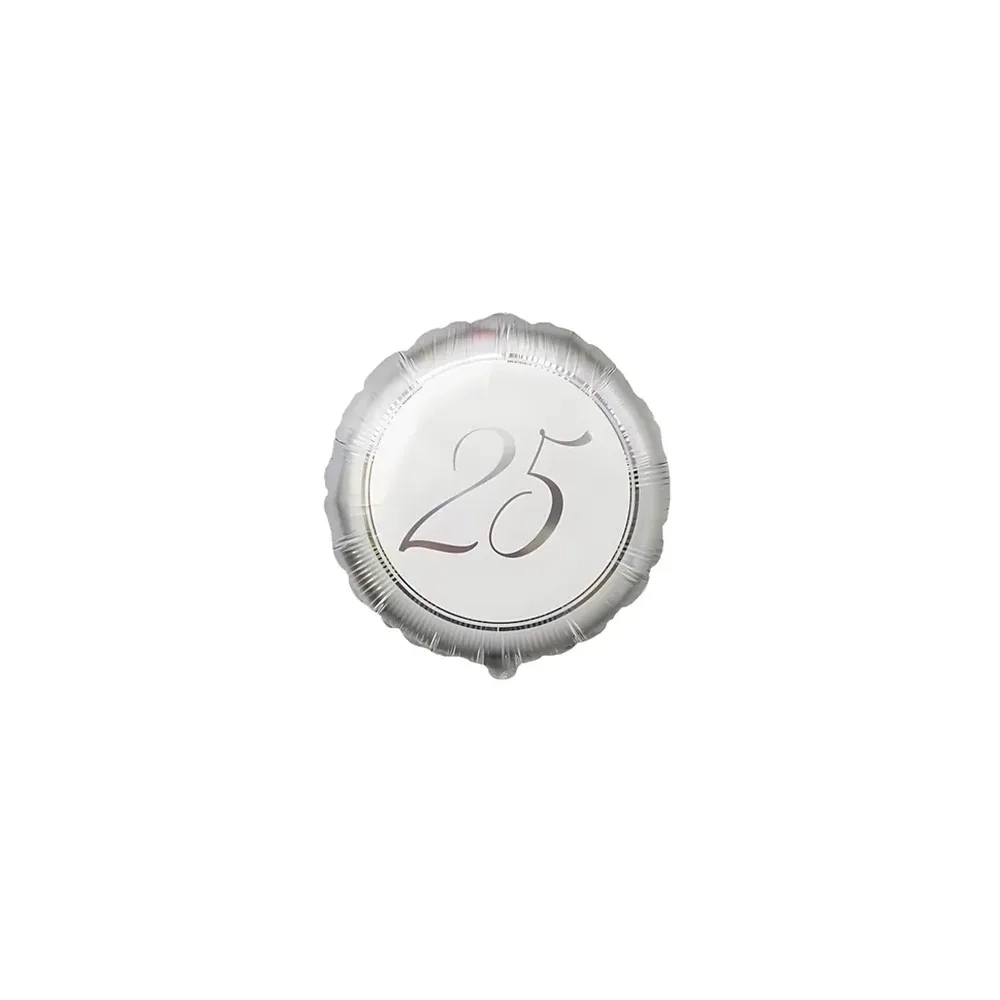 Palloncini 25° Anniversario Argento tondo mini shape 9" (22cm) in mylar, 5pz.
