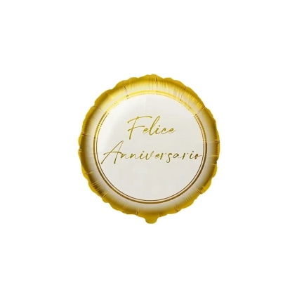 Palloncino Felice Anniversario Oro Tondo standard shape 18" (45cm) in mylar, 1pz.