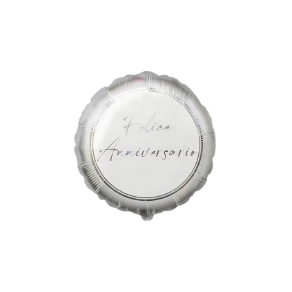Palloncino Felice Anniversario Argento Tondo standard shape 18" (45cm) in mylar, 1pz.