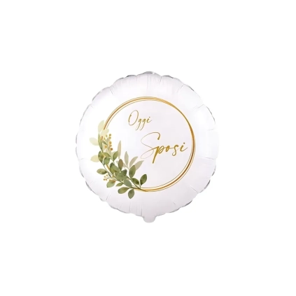 Palloncino Oggi Sposi Foglie di Eucalipto tondo standard shape 18" (45cm) in mylar, 1pz.