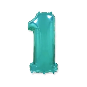 Palloncino numero 1 Verde Menta super shape 40" (101cm) in mylar, 1pz.