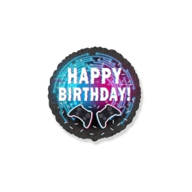 Palloncino Happy Birthday Joystick tondo standard shape 18" (45cm) in mylar, 1pz.