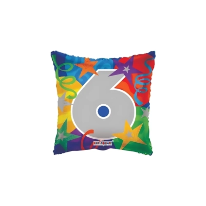 Palloncino quadrato Party numero 6 standard shape 18" (45cm) in mylar, 1pz.