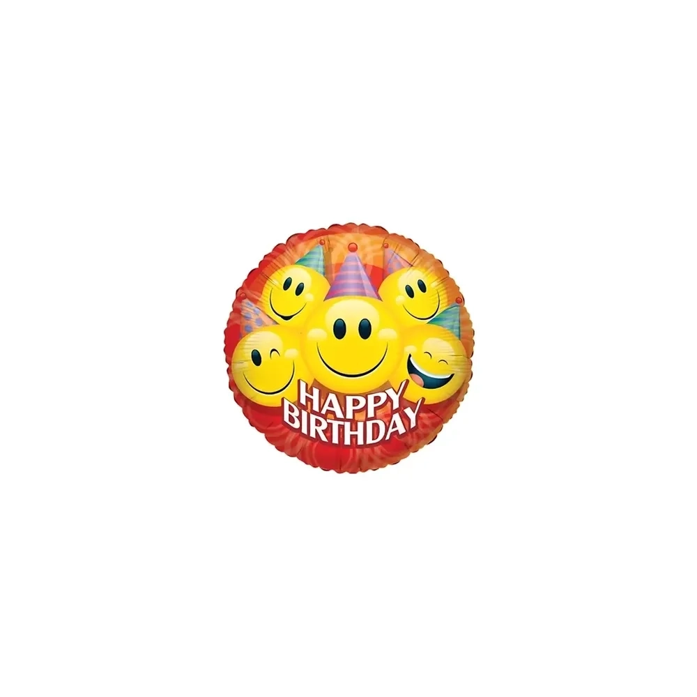 Palloncini Happy Birthday Party Smile tondo mini shape 9" (22cm) in mylar, 5pz.