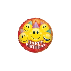 Palloncino Happy Birthday Party Smile standard shape 18" (45cm) in mylar, 1pz.