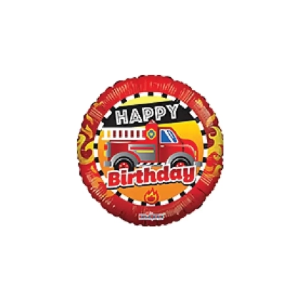 Palloncino Happy Birthday Camion dei Pompieri standard shape 18" (45cm) in mylar, 1pz.