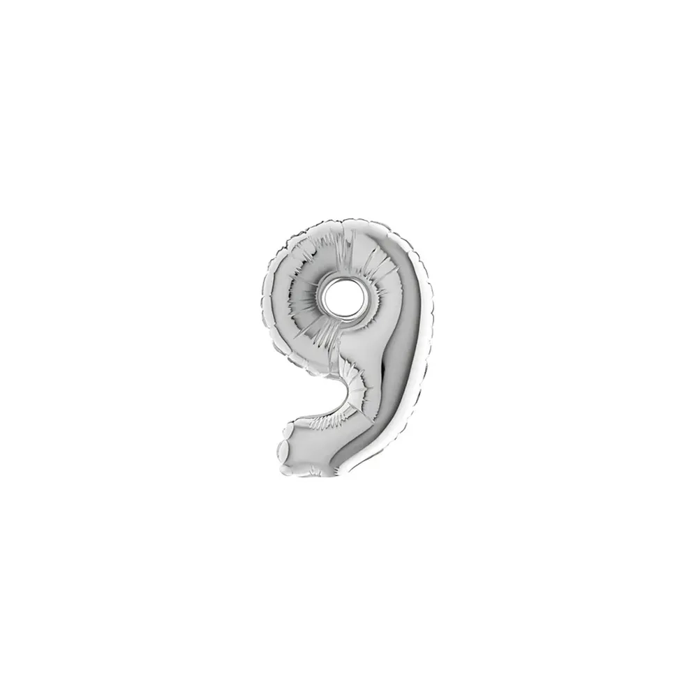Palloncini numero 9 Argento micro shape 7" (17cm) in mylar, 5pz.