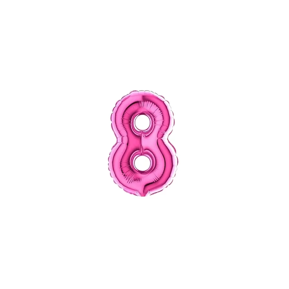 Palloncini numero 8 fucsia micro shape 7" (17cm) in mylar, 5pz.
