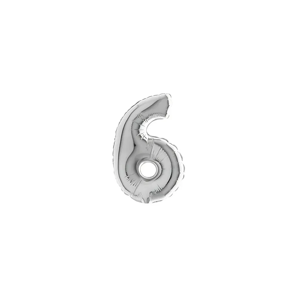 Palloncini numero 6 Argento micro shape 7" (17cm) in mylar, 5pz.