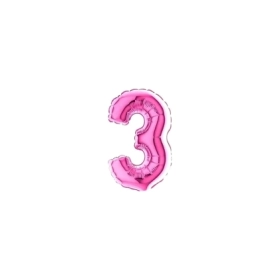 Palloncini numero 3 fucsia micro shape 7" (17cm) in mylar, 5pz.