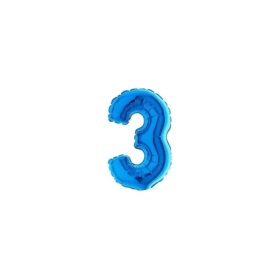 Palloncini numero 3 Blu micro shape 7" (17cm) in mylar, 5pz.